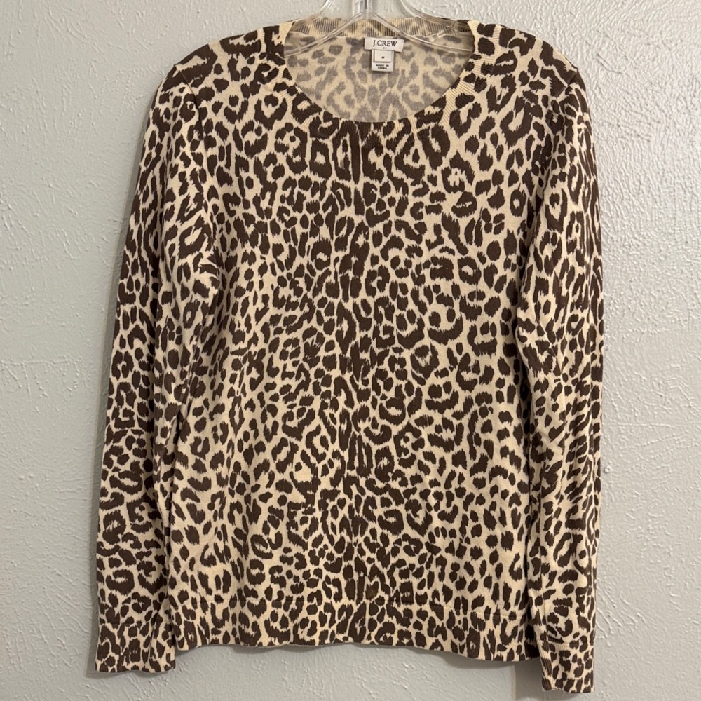 J. Crew Size S 100% Cotton Animal Print Sweater - Brown and Cream